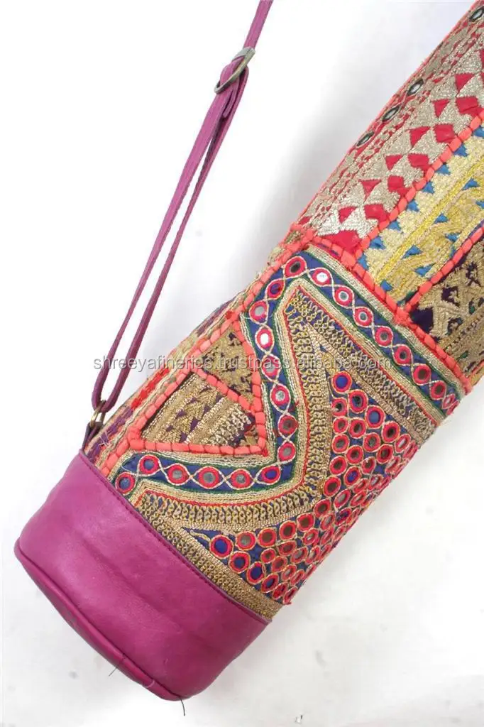 Vintage Tribal Yoga Mat Bag Leather Banjara Textiles Boho Gypsy Indian