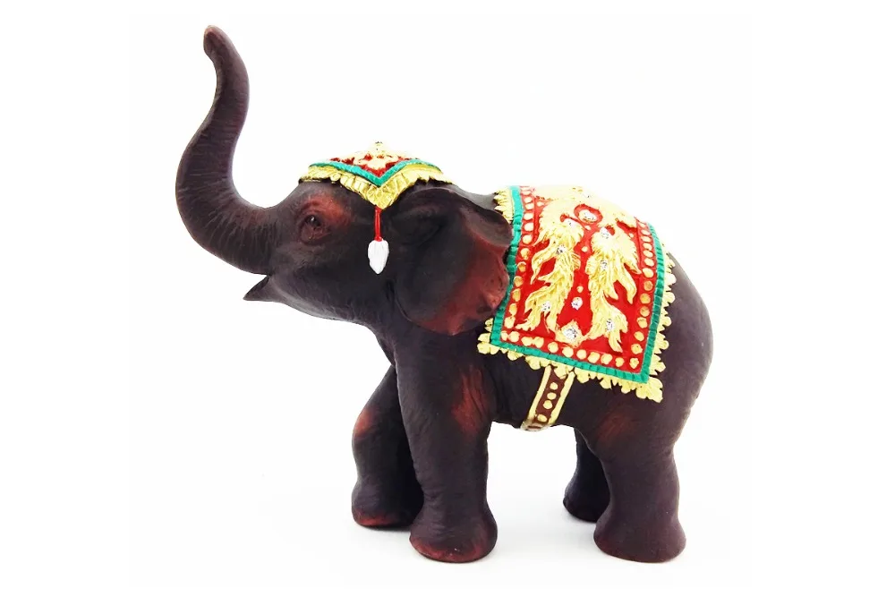 Hand Painted Elephant Figurine Volcanic Rock Resin Decor Gift Collectibles Thai