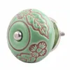 Handmade Pea Green Drawer Knob Ceramic Floral Engraved Furniture Restoration Knob