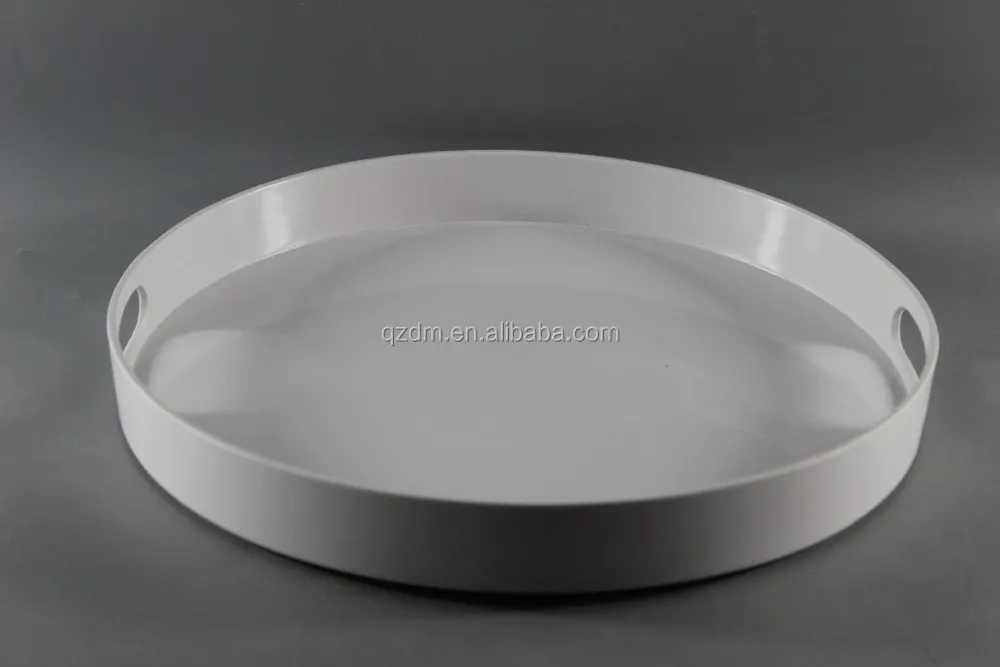 Round Shape Melamine White Serving Tray With Handle 14 Inch