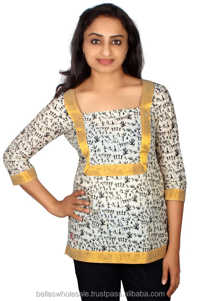 white & gold short kurtis