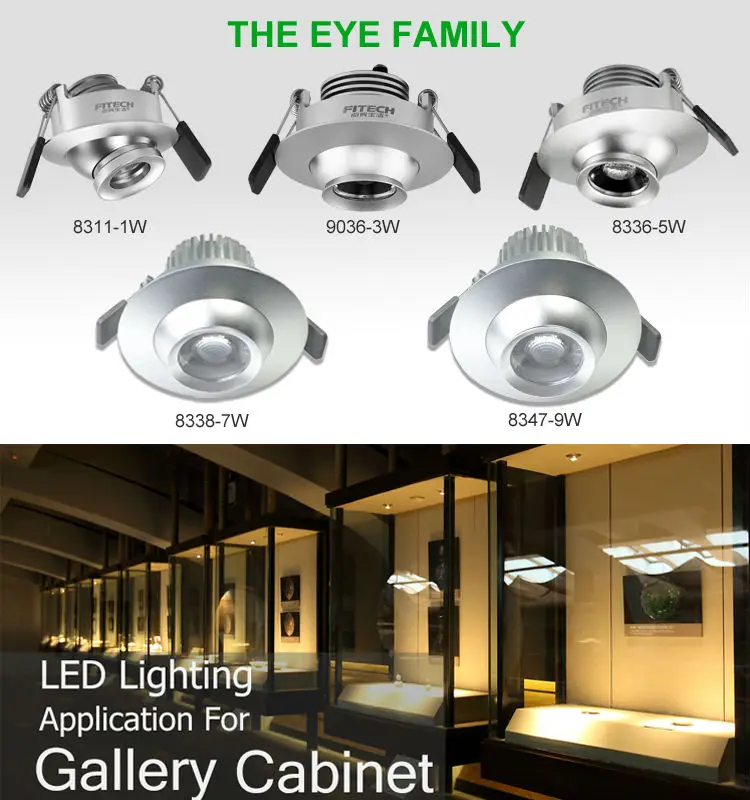 1w Mini Narrow Beam Recessed Cabinet Lights With Zoom Focus For