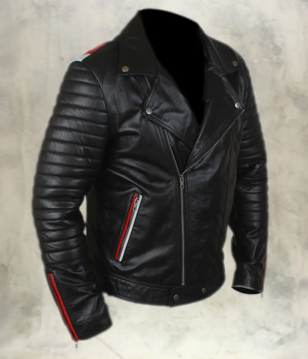 100 Genuine Top Quality Cowhide Biker Leather Jacket For Men,Natural