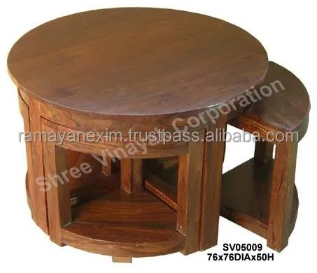 Wooden Coffee Table With 4 Nested Stools Shesham Wood Wooden Coffee Table With 4 Nested Stools Shesham Wood Product On Alibaba