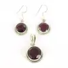 Valentine Gift Fashionable 925 Sterling Silver Natural Red Ruby Gemstone Women Minimalist everyday Jewelry Pendant Earrings Set