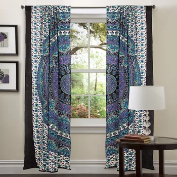 Blue Tapestry Drapes Window Treatment Bohemian Set Mandala