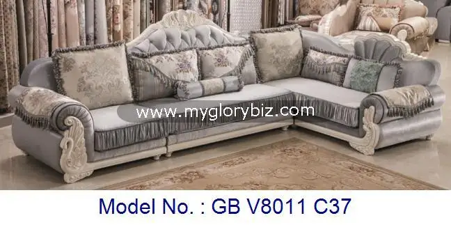 Antique L Shape Living Room Corner Sofa Set Chinese Style For Home Furniture Fabric Wooden Malaysia Shaped