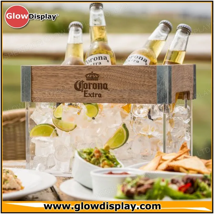 Glowdisplay Acrylic Wood Corona Extra Light Beer Bottle Ice Bucket