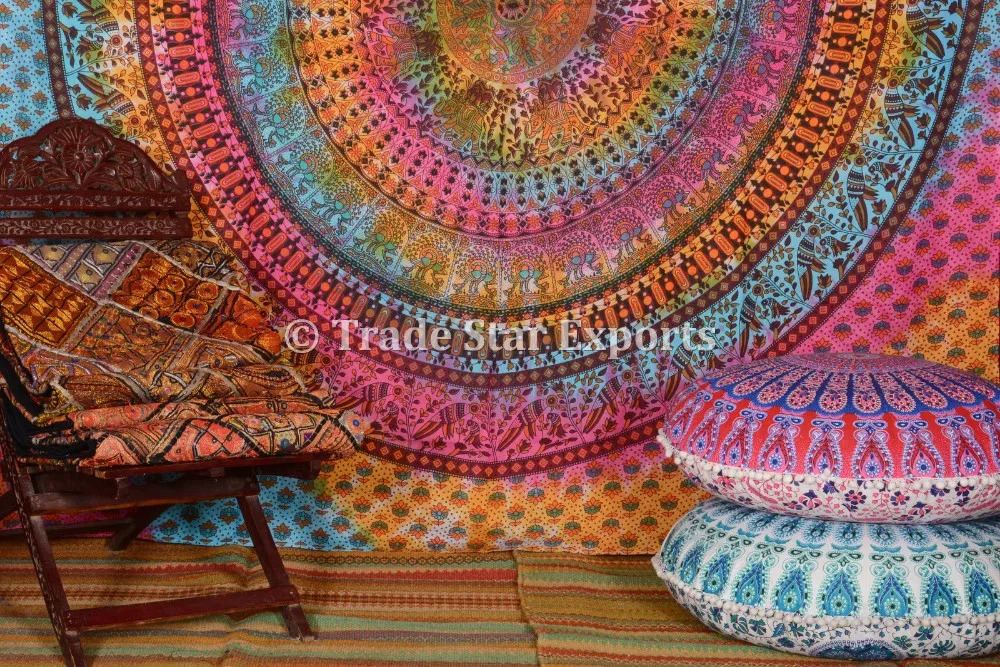 印度螺旋扎染壁挂挂毯 hnging 大号多色扎染沙滩抛民族波西米亚床罩