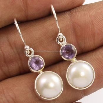 Hot Design Best Earrings Natural Amethyst Pearl Gemstones 925 Hot Design Best Earrings Natural Amethyst Pearl Gemstones 925 Sterling Silver