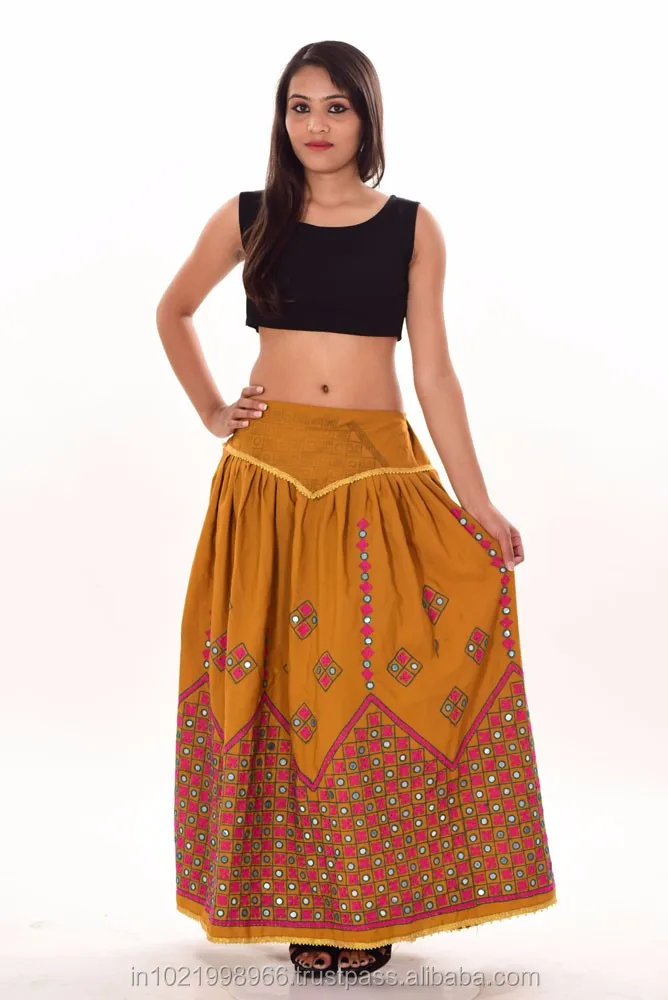 Indian 100% Cotton Long Full Ethnic Banjara Skirt Plus Size Mirror Work ...