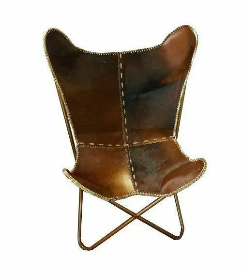 Natural Tan Color Butterfly Cowhide Leather Chair With Foldable