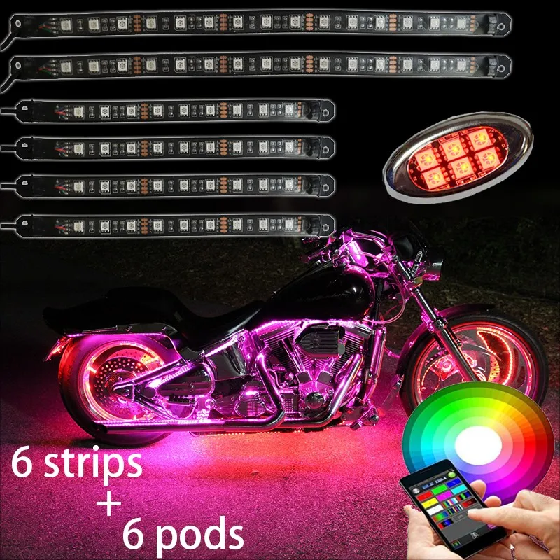 6 strip +6 pods super bright waterproof LED Universal Motorcycle Accent Neon Underglow Light Kit motorcycle led driving lights
