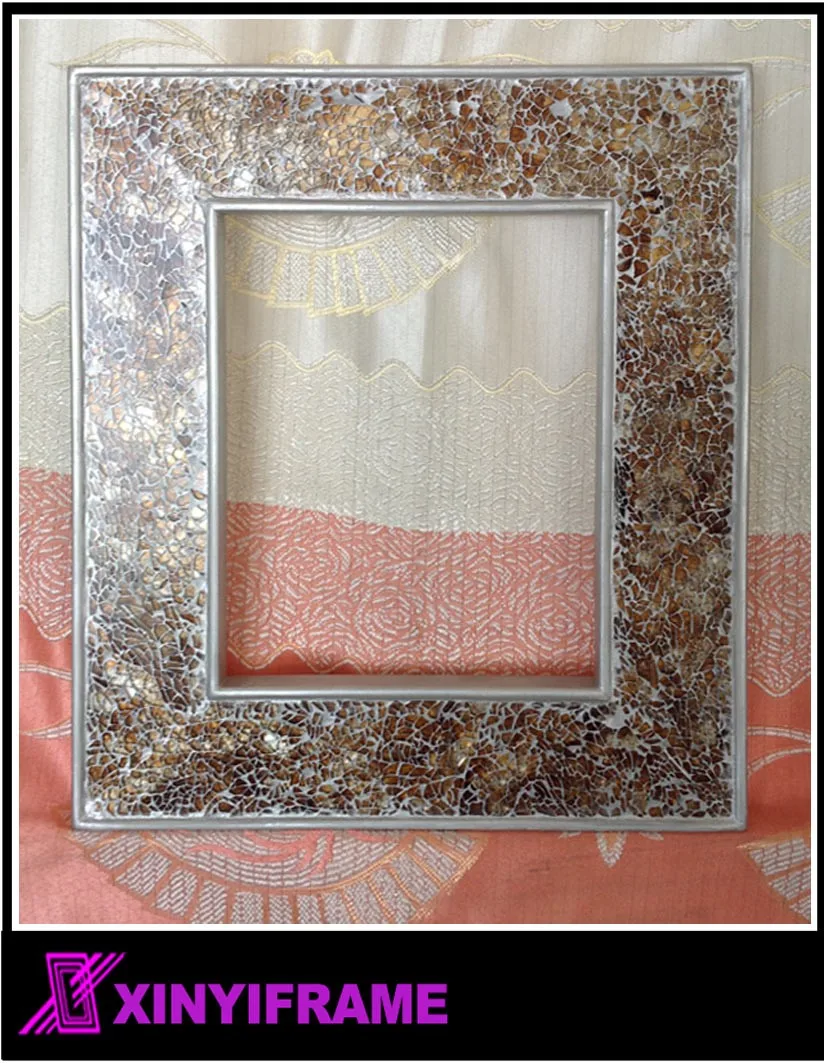 Craquelé Rond Miroir Mural Fait Main Verre Brisé Mosaïque Argent