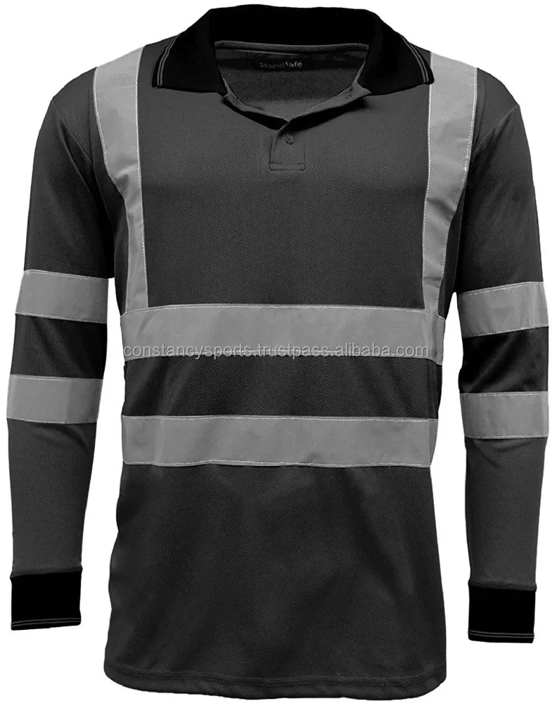 Adults Mens Hi-Vis Safety Workwear T-Shirt Work Wear Long Sleeve Polo Top Lime O