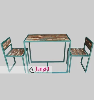 Industrial Vintage Style Reclaimed Wood Study Table Set With