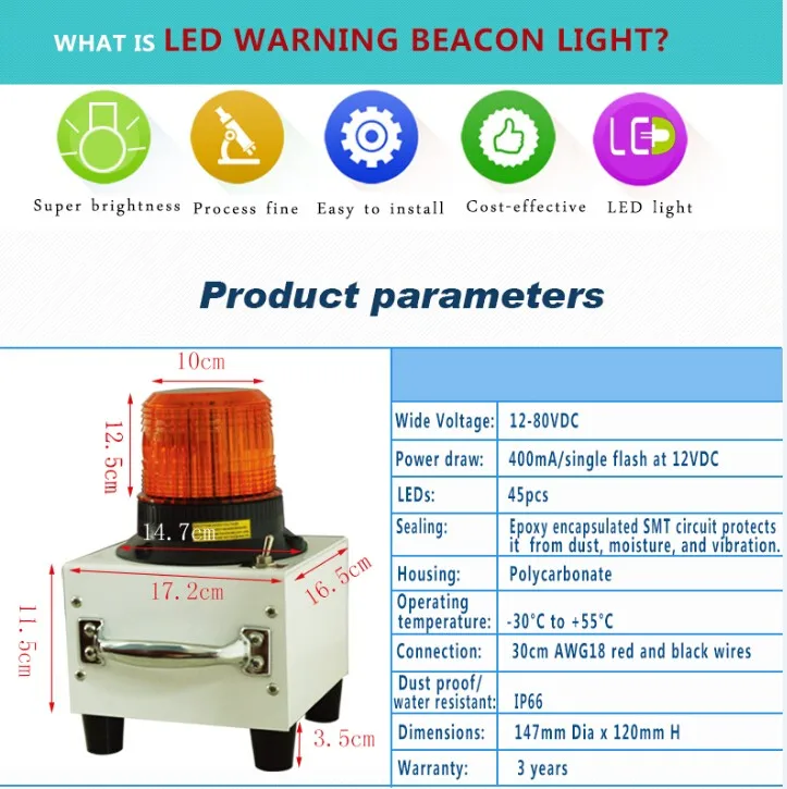 Led Warning Strobe Beacon Flashing Traffic Light For Sentry Box