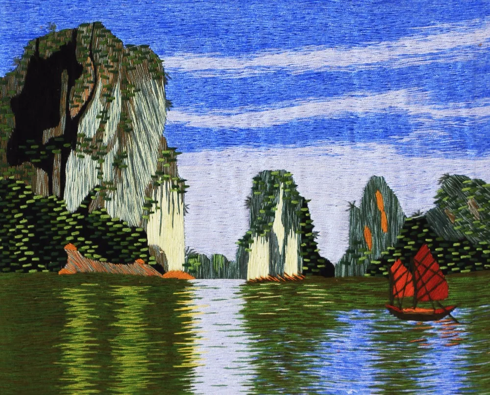 Geborduurd schilderij halong bay quang ninh vietnam landschap ...