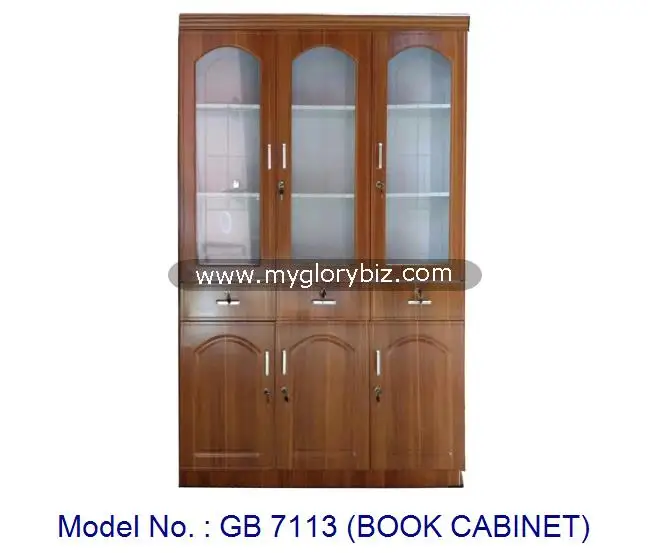 Classic Design Book Cabinet 3 Glass Doors And Drawer Antique Style