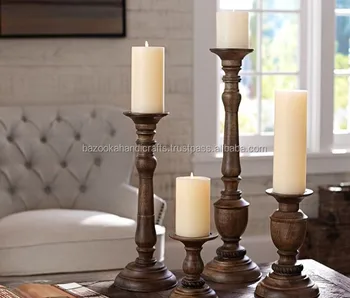 wooden pillar candle holders wholesale