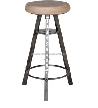 Vintage Iron Metal 3 Legs Bar Stool With Wood Top Vintage Iron Metal 3 Legs Bar Stool With Wood Top