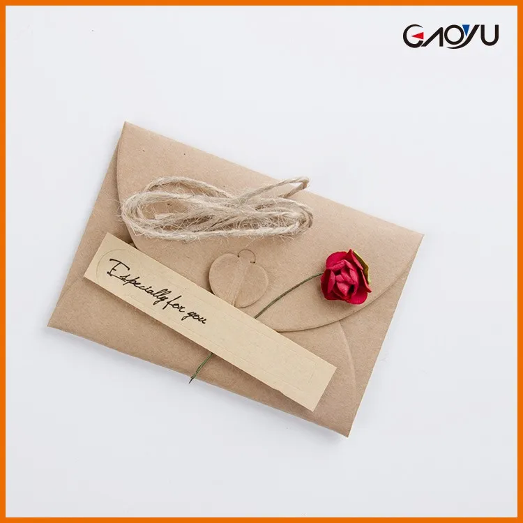 School Gift Custom Flower Shape Brown Kraft Paper Envelope With String