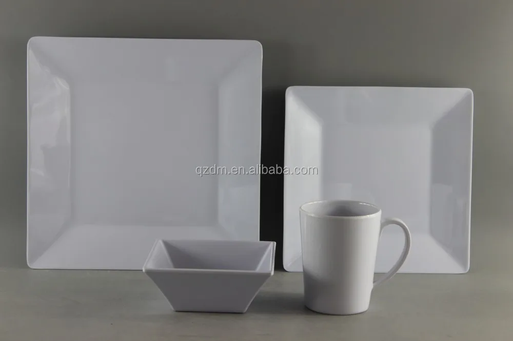 White Melamine Dinner Set Square Dinnerware Set