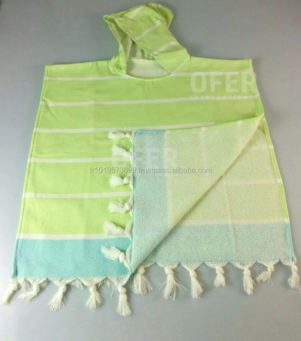 Blue Cotton Pestemal Poncho,Kids,Turkish Towel,For Children Hooded Kids