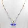 Blue Chalcedony Beaded Rosary Chain gold plated Point Pencil Pendant Handmade jewelry