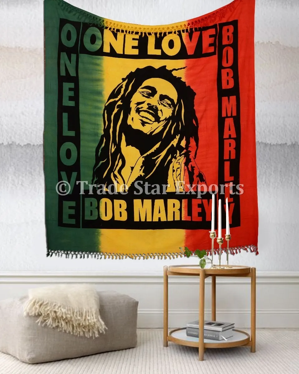 Algodón Amarillo Colgante De Pared Bob Marley cantante hierba leyenda pequeño cartel de tapiz