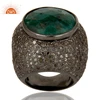 High Quality Emerald Pave Setting Diamond Ring, Indian Manufacturer Gemstone Ring