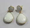 White Agate Round & Pear Briollete 925 Sterling Silver Gold Plated Earrings