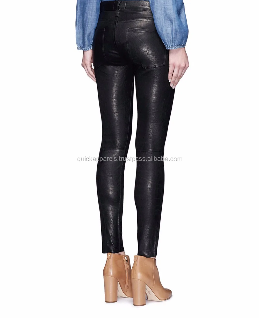 New Design Black Pu Leather Look Skinny Slim Women's Slim Pants - Buy ...
