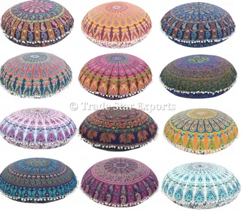 Mandala Throw Pillow Cover Indian Floor Pouf Ottoman Meditation