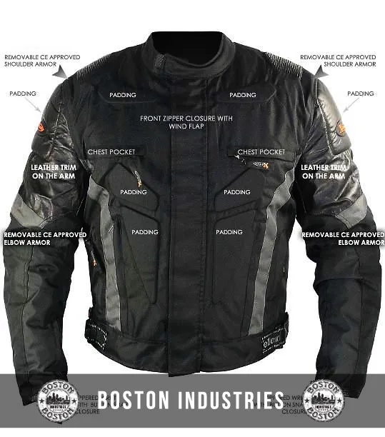 High Visibility Mens Gun Metal Jacket Armored Motorcycle Jacket