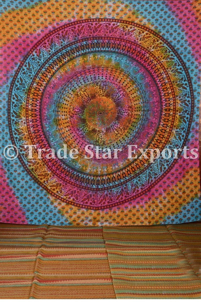 印度螺旋扎染壁挂挂毯 hnging 大号多色扎染沙滩抛民族波西米亚床罩