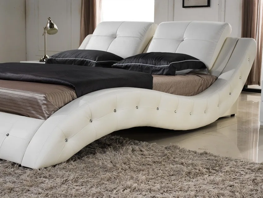 white leather double bed with mattress