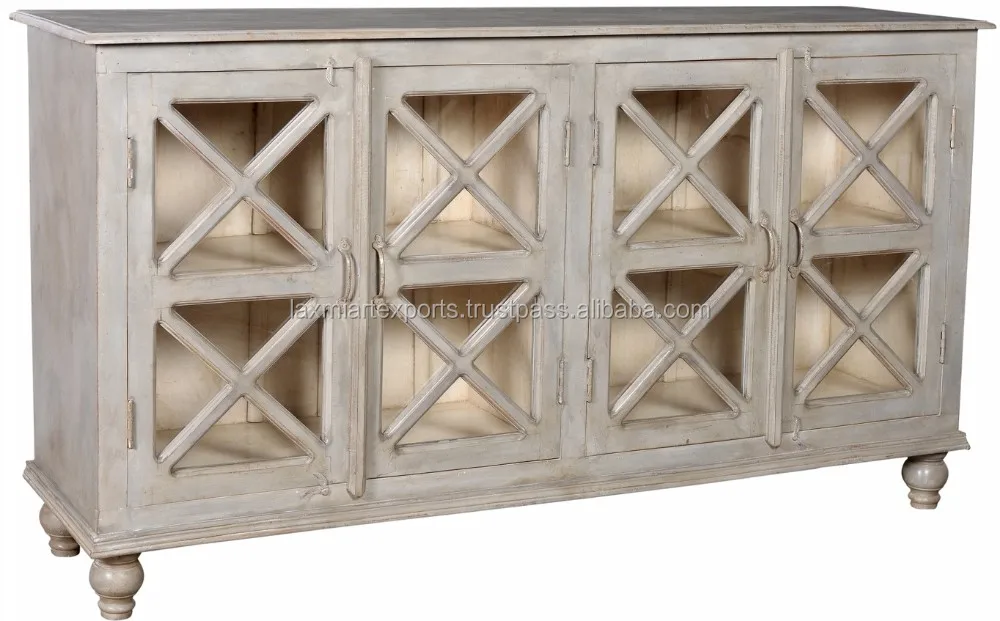 Antique Wooden Sideboard Buffet With Four Door White Gray Antique Wooden Sideboard Buffet With
