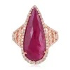 Women Cocktail Ring 18kt Solid Rose Gold Indian Ruby Diamond Jewelry