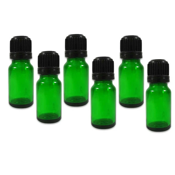 Half Ounce (15ml) Green Glass Bottles And Euro Dropper Lid With Tamper