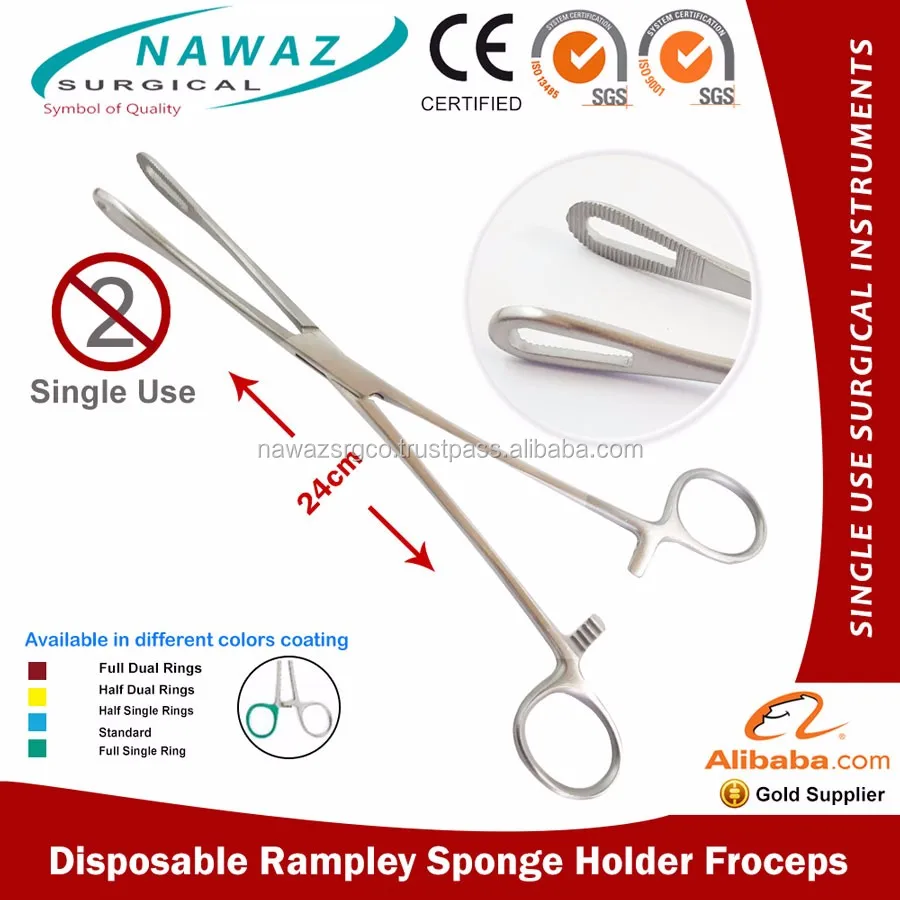 Surgical Products Sponge Holder Froceps 24cm Rampley Sponge Holding Forceps Vaginal 