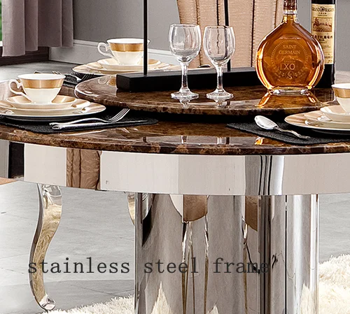 Modern Marble Top Round Dining Table Stainless Steel Base Dinning Table ...