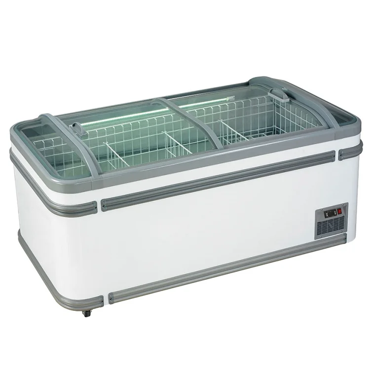 Supermarket meat display freezer cases