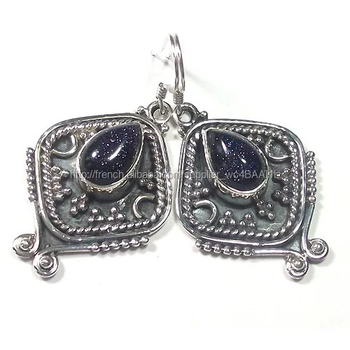 Bleu sunstone boucles d'oreilles argent 925 boucles d'oreilles pierres