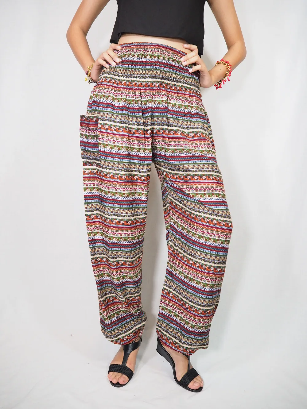 设计女士休闲工作服松紧腰阿拉丁裤子波西米亚后宫泰国人造丝孕妇裤.