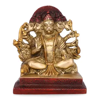 Patung Perunggu Gambar Tuan Dewa Hanuman Hindu Panchmukhi Monyet Bajrangbali
