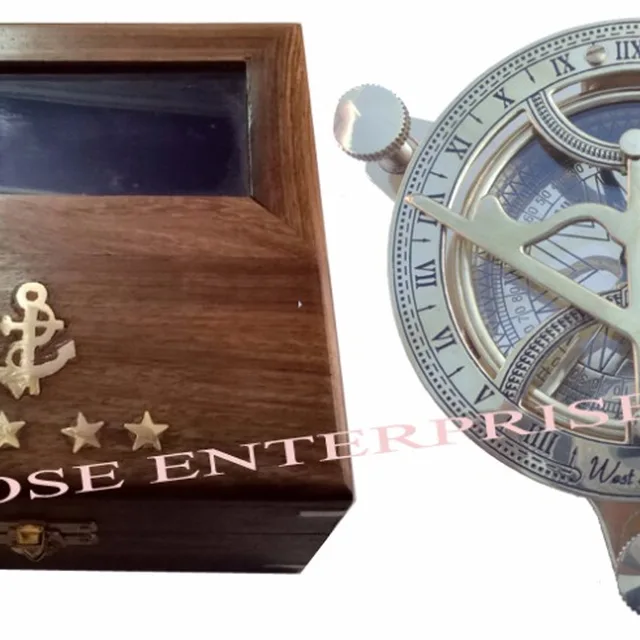 brass compass wooden box