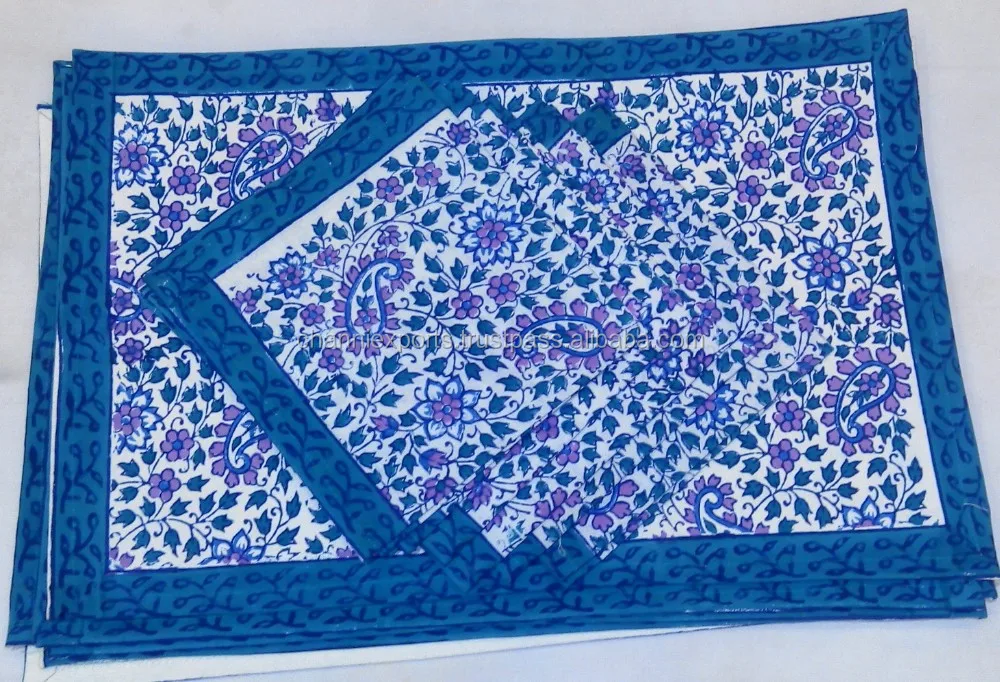 Wholesale Indigo Cotton Hand Block Printed Table Mat Sets With