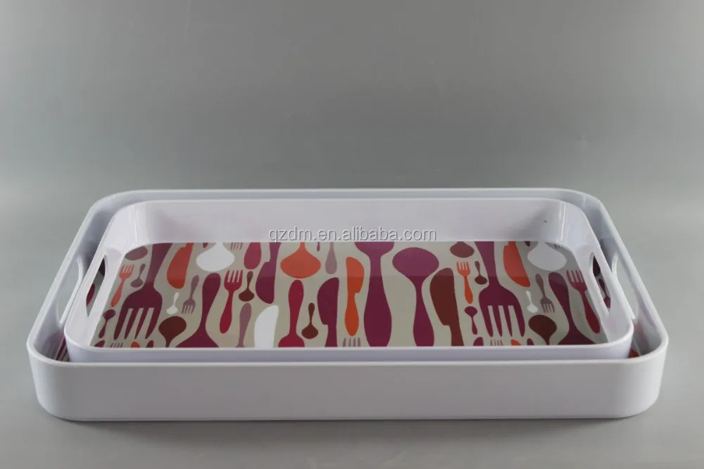 Set Of 2 Size Melamine Straight Serving Tray With Handle