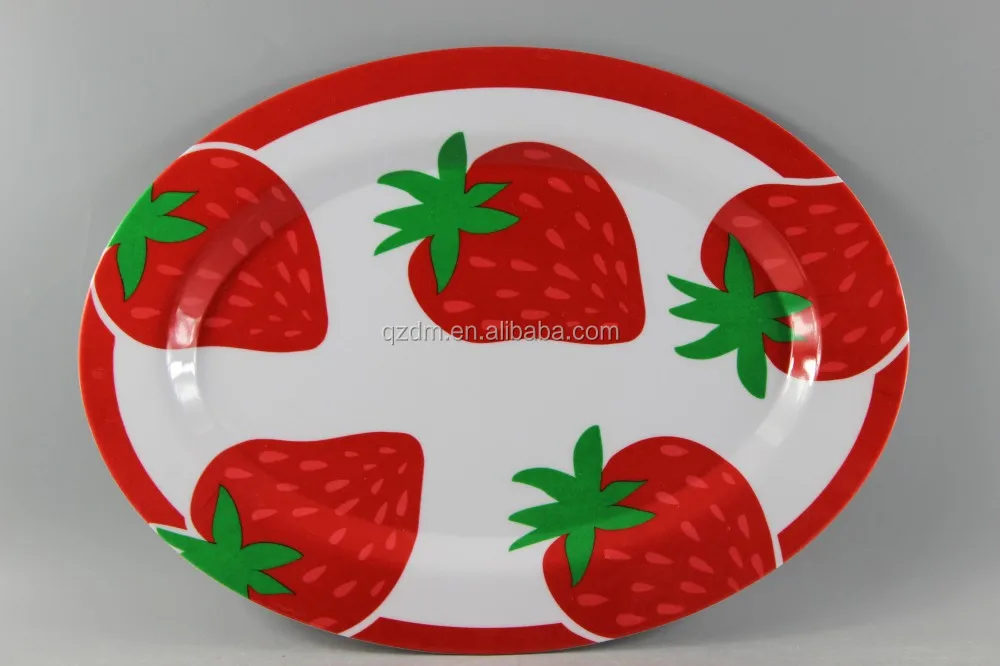 Oval Shape Melamine Serving Plate With Strawberry Print